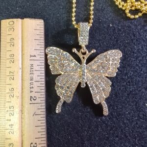 Elegant Gold Butterfly Pendant Necklace 2 1/4" Butterfly
